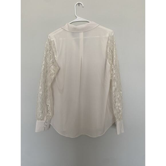Isaac Mizrahi Live Ivory Lace Long Sleeve V-Neck Blouse Women's Small - Picture 4 of 6